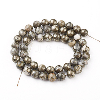Natural Pyrite Beads Strands X-G-G839-01-8mm-1
