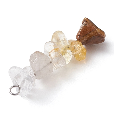 Gradient Color Natural Quartz Crystal & Natural Citrine & Natural Rutilated Quartz & Natural Tiger Eye Chip Beaded Pendants PALLOY-JF02790-08-1
