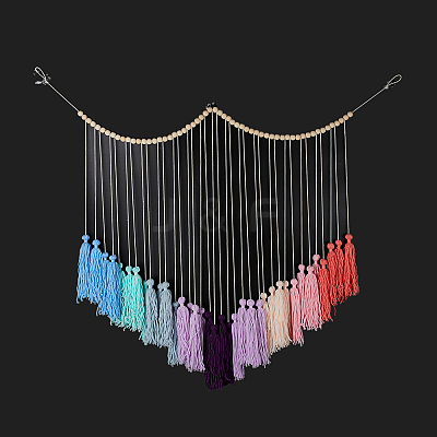 Woolen Yarn Boho Tassel Wall Hanging Ornaments HJEW-WH0071-02-1