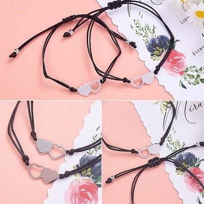 2Pcs 2 Style 430 Stainless Steel Heart Link Bracelets Set JB714A-1