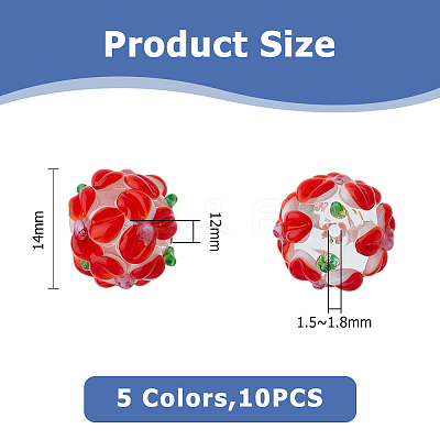 10Pcs 5 Colors Handmade Lampwork Beads LAMP-FI0001-01-1