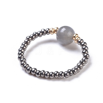 Natural Labradorite Stretch Rings RJEW-JR00255-04-1