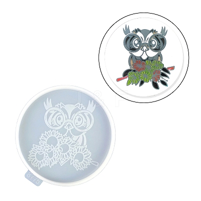 Flat Round with Owl & Flower DIY Cup Mat Silicone Molds SIL-F007-06C-1