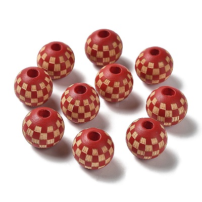 Wood Laser Engraved Tartan Beads WOOD-I011-01B-03-1
