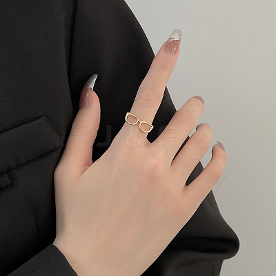 Brass Glasses Frame Open Cuff Ring for Women RJEW-F140-140KCG-1