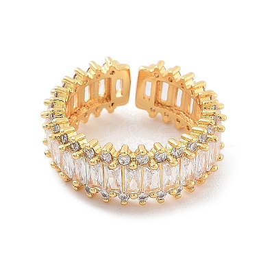 Brass with Cubic Zirconia Open Cuff Rings RJEW-B053-06-1