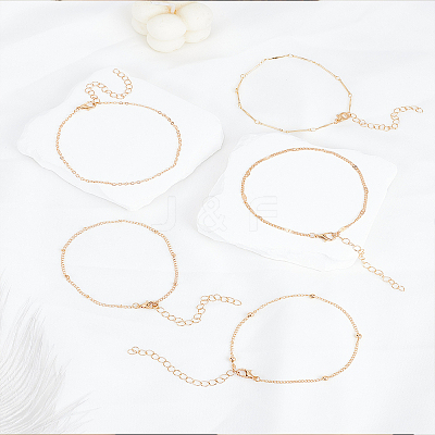 5Pcs Iron Chain Anklet Sets AJEW-LP0007-10LG-1