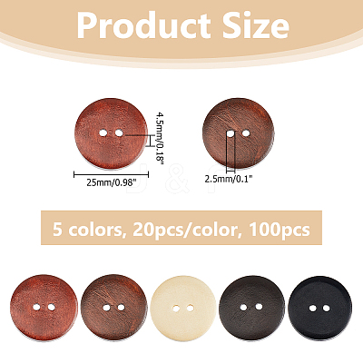 100Pcs 5 Colors 2-Hole Pearwood Buttons BUTT-HS0001-03-1