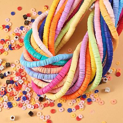 20 Strands 20 Colors Flat Round Handmade Polymer Clay Beads CLAY-SZ0001-72-1