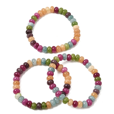 Dyed Natural White Jade Rainbow Rondelle Beaded Stretch Bracelets for Women GG-CBA3F02-04-1