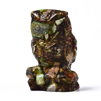 Owl Assembled Natural Bronzite & Synthetic Imperial Jasper Model Ornament G-N330-63-1
