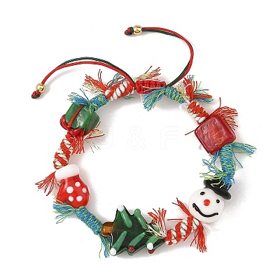 Christmas Handmade Lampwork Braided Bead Bracelets BJEW-TA00765-01-1