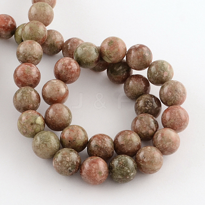 Natural Unakite Gemstone Round Bead Strands G-R289-4mm-1