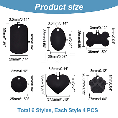 24Pcs 6 Style Aluminium Pendants ALUM-GA0001-03-1