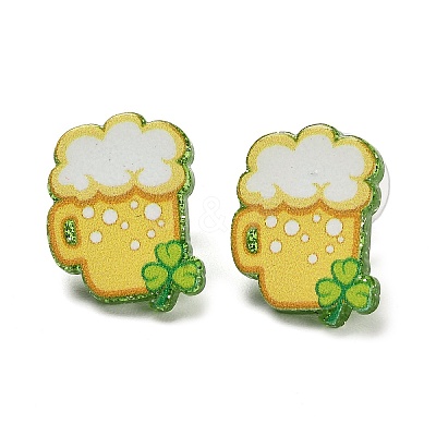 Saint Patrick's Day Theme Acrylic & 304 Stainless Steel Stud Earring for Women Men LS-EJEW-H112-01D-1