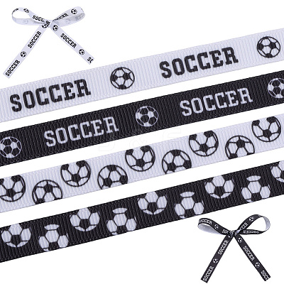 4 Rolls 4 Styles Polyester Sport Ball Printed Grosgrain Ribbon OCOR-GF0004-31B-1