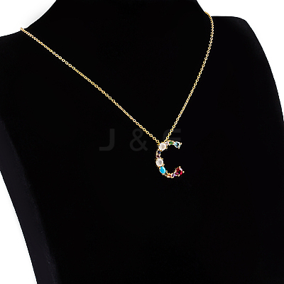 Golden Brass Micro Pave Cubic Zirconia Initial Pendants Necklaces NJEW-S069-JN002-C-1