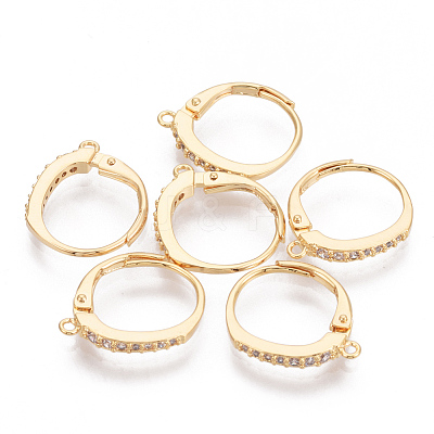 Brass Cubic Zirconia Huggie Hoop Earring Findings X-KK-S340-43G-1