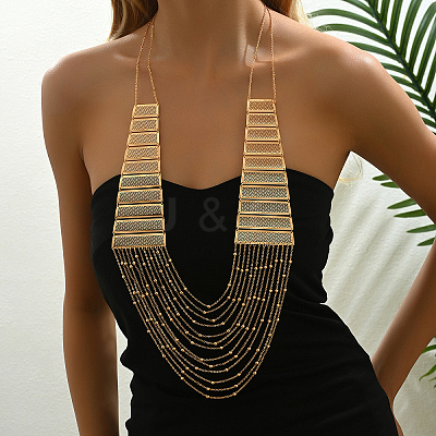 Elegant Brass Geometric Tassel Multi Layered Bib Necklaces for Women's Party Outfit GR3254-1