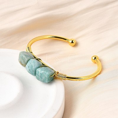Natural Amazonite Beads Cuff Bangles for Women BJEW-Q035-01G-01-1