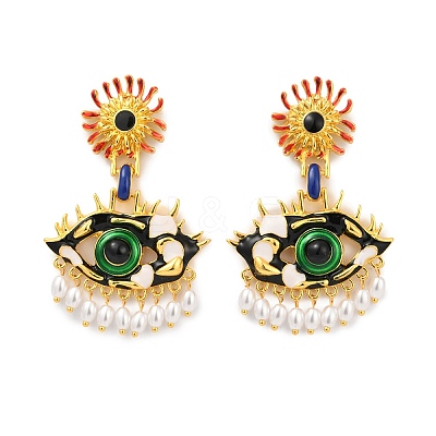 Alloy Enamel Evil Eye Dangle Stud Earrings EJEW-C144-01G-1
