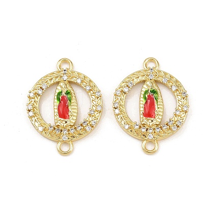 Brass Micro Pave Clear Cubic Zirconia Virgin Mary Connector Charms KK-L251-20G-02-1