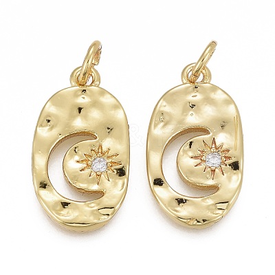 Hammered Brass Micro Pave Clear Cubic Zirconia Pendants KK-F821-20G-1