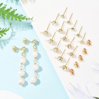 Brass Rhinestone Stud Earring Findings KK-BBC0021-13G-1