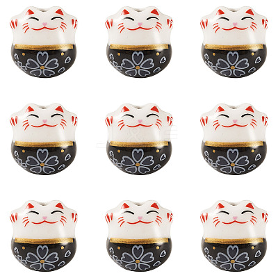 9Pcs Handmade Printed Porcelain Beads PORC-TADJ0001-01B-1