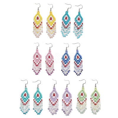 7 Pairs Natural Gemstone Rhombus Dangle Earrings EJEW-MZ00567-1
