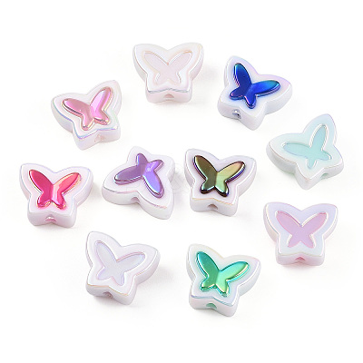 UV Plated Rainbow Acrylic Beads X-PACR-N015-02-1