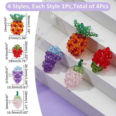 4Pcs 4 Styles Glass Woven Beads GLAA-FH0001-83-1