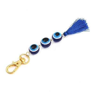 Resin Evil Eye Round Bead & Polyester Tassel Pendant Decorations HJEW-JM04164-03-1