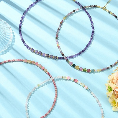 Natural Gemstone Faceted Graduated Beaded Necklaces NJEW-JN06618-1