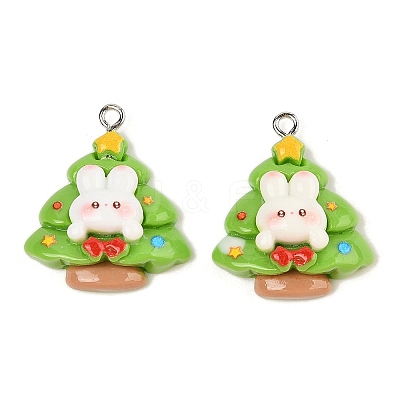 Christmas Theme Rabbit Opaque Resin Pendants RESI-S08-04F-1