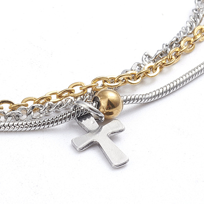 304 Stainless Steel 3-strand Chain Bracelets BJEW-L673-018-GP-1