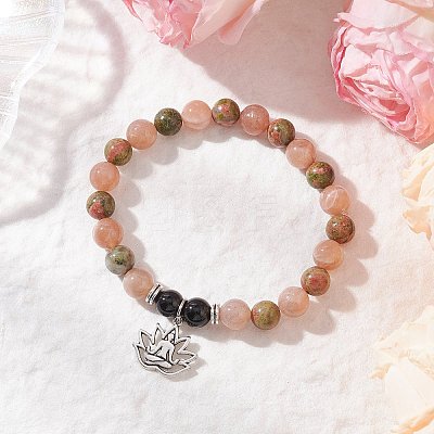 Natural Unakite & Multi-Moonstone Beaded Stretch Bracelets BJEW-JB11951-02-1