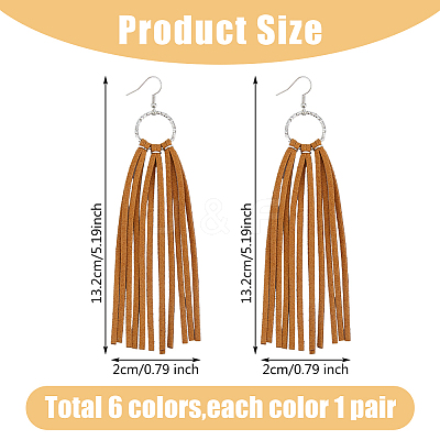 6 Pairs 6 Colors Faux Suede Tassel Earrings EJEW-FI0003-08-1