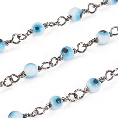 3.28 Feet Handmade Evil Eye Lampwork Round Beaded Chains X-CHC-G009-A-B03-1