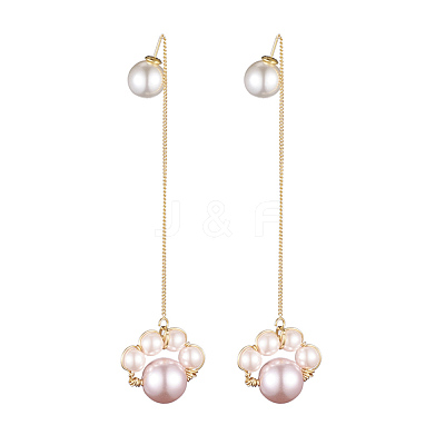 Glass Pearl Dangle Earrings EJEW-JE03771-02-1