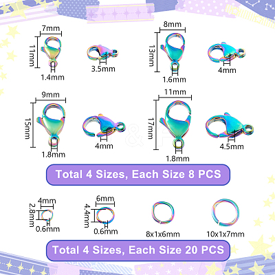 304 Stainless Steel Lobster Claw Clasps with Open Jump Rings STAS-PH0005-98-1