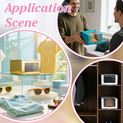 Foldable Cardboard Gift Cap Storage Boxes with Clear PVC Window CON-WH0099-66D-1