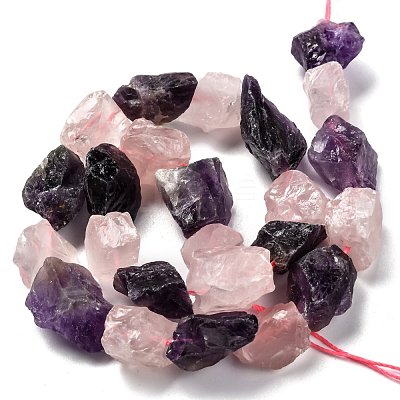 Rough Raw Natural Rose Quartz & Amethyst Beads Strands G-J388-04-1
