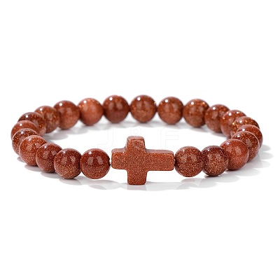 Synthetic Goldstone Round Beads Stretch Bracelets LS-YG0612-18-1