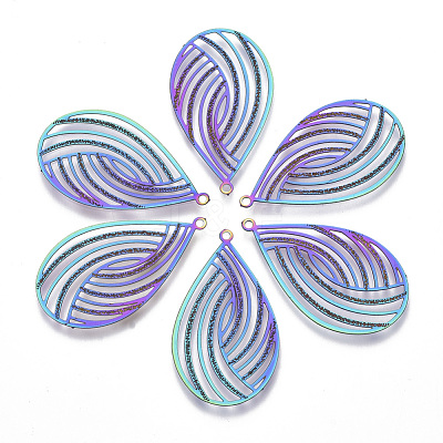 Ion Plating(IP) 304 Stainless Steel Filigree Pendants STAS-T057-06-1