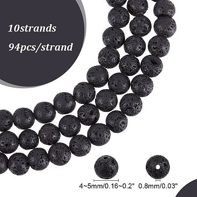 Natural Lava Rock Gemstone Round Bead Strands G-R285-4mm-06-1