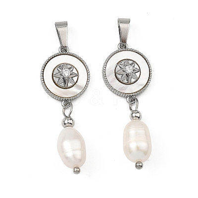 Natural Cultured Freshwater Pearl Rice Tassel Pendants PALLOY-JF05741-02-1