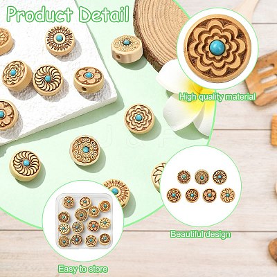 14Pcs 7 Styles Wood Beads WOOD-CJ0002-42-1