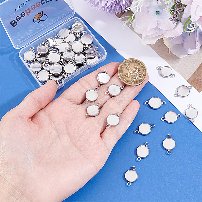 60Pcs 304 Stainless Steel Cabochon Connector Settings STAS-BBC0009-57B-1
