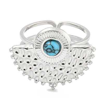 304 Stainless Steel Synthetic Turquoise Cuff Rings G-Z056-02P-04-1